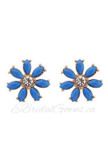 Summer Style Fashion Candy Colored Rhinestones Flower Earrings