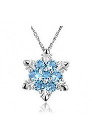 Real 925 Sterling Silver Blue Snowflake Pendant Long Chain Stars Collar Necklace Rhinestone Christmas Festival Jewelry