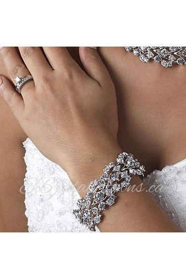 Luxurious Diamond/Rhinestone Aolly Silver Bracelet For Women Lades Bridal Birthday GIft Party Beach Wedding Dance