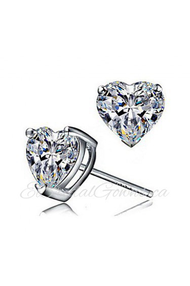 HOT Sale Real 925 Sterling Silver Crystal Heart Stud Earrings For Women Korean Fashion Jewelry