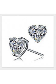 HOT Sale Real 925 Sterling Silver Crystal Heart Stud Earrings For Women Korean Fashion Jewelry