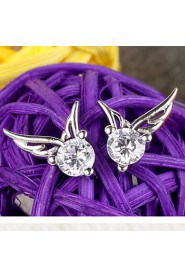 Women's 925 Sterling Silver Angel Wings Stud Earrings With Rhinestone