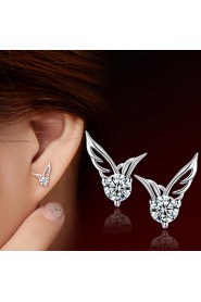 Women's 925 Sterling Silver Angel Wings Stud Earrings With Rhinestone