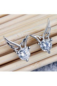 Women's 925 Sterling Silver Angel Wings Stud Earrings With Rhinestone