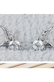 Women's 925 Sterling Silver Angel Wings Stud Earrings With Rhinestone