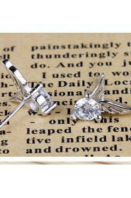 Women's 925 Sterling Silver Angel Wings Stud Earrings With Rhinestone