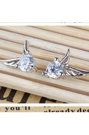 Women's 925 Sterling Silver Angel Wings Stud Earrings With Rhinestone