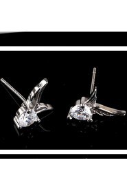 Women's 925 Sterling Silver Angel Wings Stud Earrings With Rhinestone