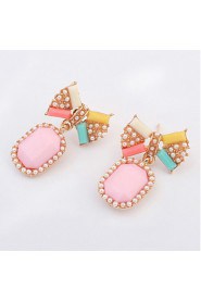 New Fashion Korean Jewelry Candy Colors Cute Women Sweet Bowknot Earrings Round Simulated Pearl Drop Earrings