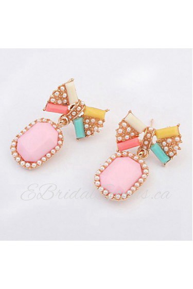 New Fashion Korean Jewelry Candy Colors Cute Women Sweet Bowknot Earrings Round Simulated Pearl Drop Earrings