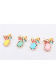 New Fashion Korean Jewelry Candy Colors Cute Women Sweet Bowknot Earrings Round Simulated Pearl Drop Earrings