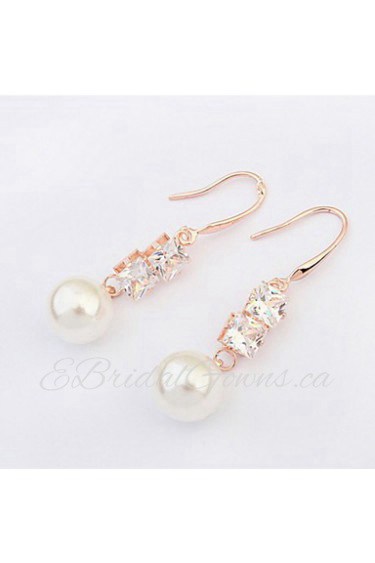 High Quality Rhinestone White Pink Imitation Round Pearl Pierced Ear Stud Earrings Women Fashion Crystal Jewelry