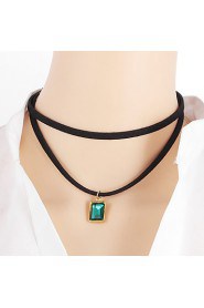 Korean Velvet Ribbon Leather Short Paragraph Clavicle Necklace Retro Green Crystal Pendant Necklace