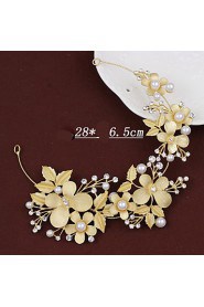 Lady's Baroque Style Gold Leaf Olive Butterfly Headband Forehead Hair Jewelry for Wedding Party (Length:26cm)