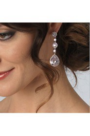 Women's Silver Zircon Crystal long Earring For Birde Wedding