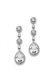 Women's Silver Zircon Crystal long Earring For Birde Wedding