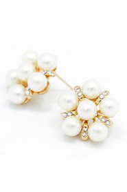 Lady's Pearl Crystal 18K Gold Plated Stud Earrings