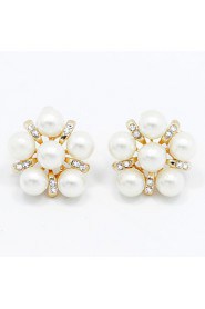 Lady's Pearl Crystal 18K Gold Plated Stud Earrings