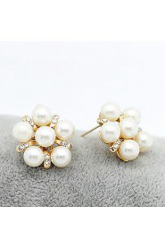 Lady's Pearl Crystal 18K Gold Plated Stud Earrings