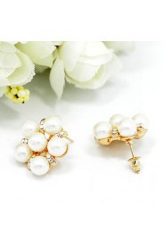 Lady's Pearl Crystal 18K Gold Plated Stud Earrings