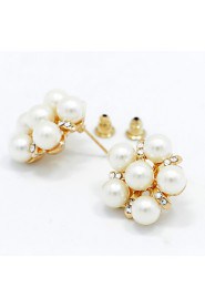 Lady's Pearl Crystal 18K Gold Plated Stud Earrings