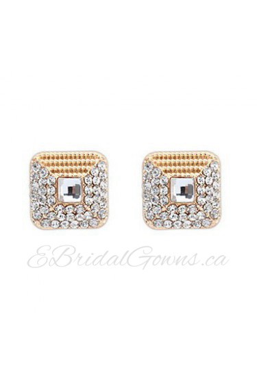 Popular Hip Hop Bling Stud Earrings Brand Women Super Flash Rhinestone Geometric Alloy Earrings