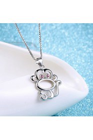 Cute Rose Gold Plated Monkey Red Eyes Classic Necklace Real Silver Pendant Water Wave Chain Women Animal Jewelry