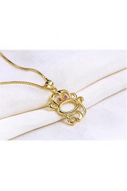 Cute Rose Gold Plated Monkey Red Eyes Classic Necklace Real Silver Pendant Water Wave Chain Women Animal Jewelry