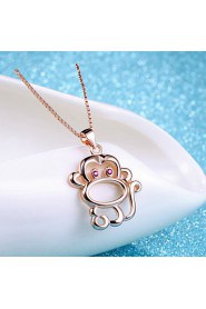 Cute Rose Gold Plated Monkey Red Eyes Classic Necklace Real Silver Pendant Water Wave Chain Women Animal Jewelry