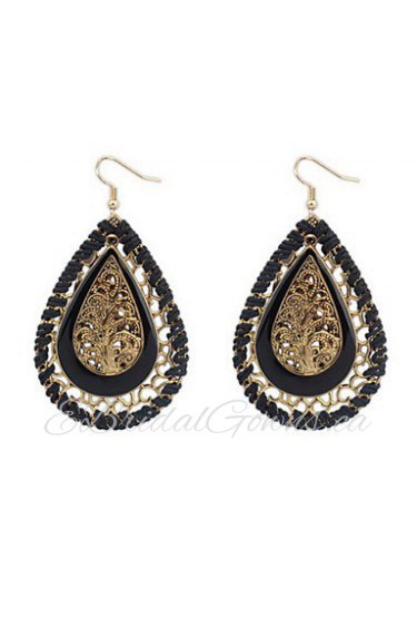 Super Vintage Bohemian Hollow Water Drops Gold Alloy Drop Earrings Braid Women Weeding Jewelry