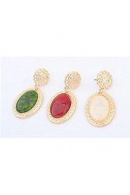 Super Retro Palace Elegant Women 3 Colors Oval Alloy Pierced Drop Earrings