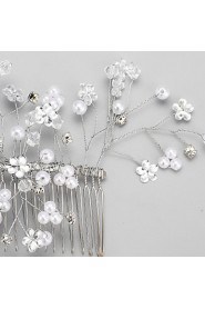 Women's / Flower Girl's Rhinestone / Alloy / Imitation Pearl Headpiece-Wedding / Special Occasion Hair Combs 1 Piece White Round