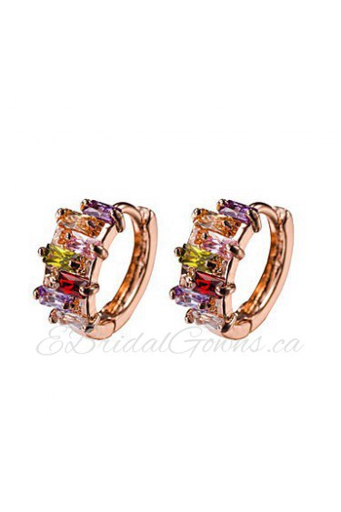 Rainbow Muliticolor AZircon 18k Gold/Silver Hoop Stud Earrings