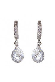 Elegant White Platinum Plated With Irregular Shape Cubic Zirconia Earrings