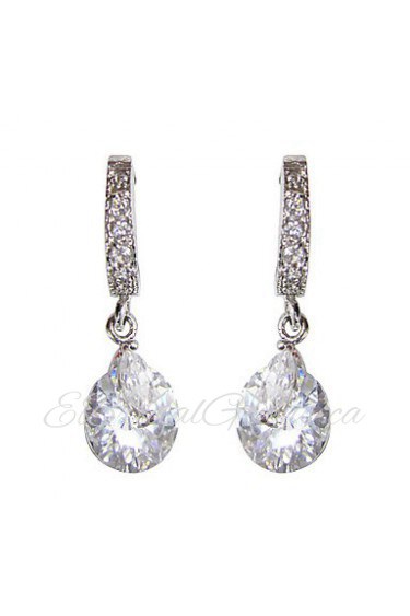 Elegant White Platinum Plated With Irregular Shape Cubic Zirconia Earrings