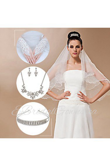 Wedding Accessories Set(Veil & Gloves & Headdress & Necklace & Earrings)