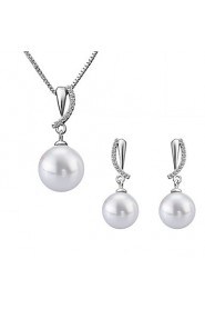 Fashion Drop Shape Copper Silver Plated Foreign Trade Zircon Pearl Jewelry Sets(White)(1Set)