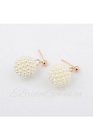 Korean Fashion Women Double Perfectly Round Simulated Pearl Drop Earrings Statement Jewelry