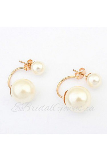 Super Hot Elegant Ladies Women Jewelry Double Side Shining Round Beads Imitation Pearl Stud Earrings