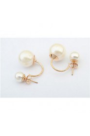 Super Hot Elegant Ladies Women Jewelry Double Side Shining Round Beads Imitation Pearl Stud Earrings