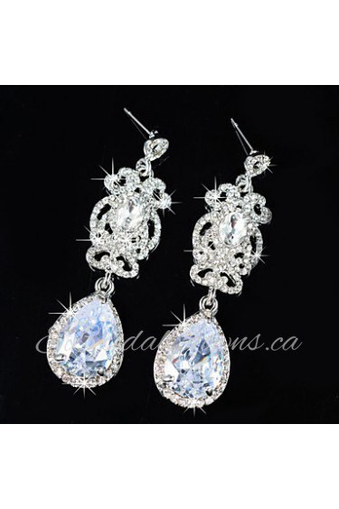 Vintage Women's Earrings Zircon Diamond Silver Earring For Wedding Bridal