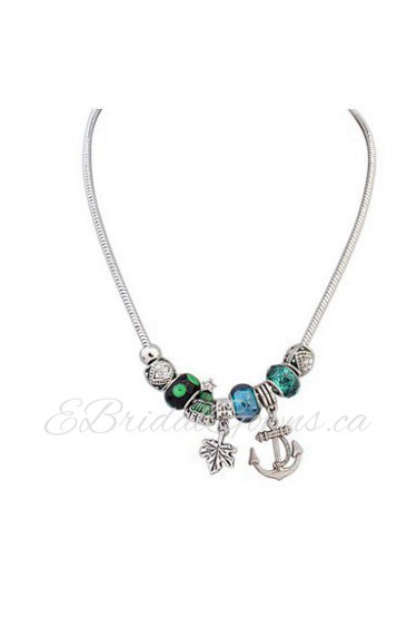 Fashion Autumn Leaves and Anchor Beaded Pendant Long Necklace for Elegant Women