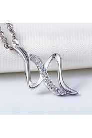 Real 925 Silver White Crystal Lightning Pendant Necklaces Round Rhinestone Stone Women Jewelry