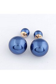 Women's European Concise Fashion Double Side Stud Earrings With Imitation Pearl