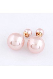 Women's European Concise Fashion Double Side Stud Earrings With Imitation Pearl