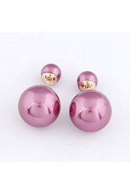 Women's European Concise Fashion Double Side Stud Earrings With Imitation Pearl