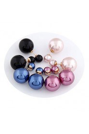 Women's European Concise Fashion Double Side Stud Earrings With Imitation Pearl