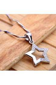 Korean Fashion Real 925 Silver Star Shaped Necklace for Women Wedding Anniversary