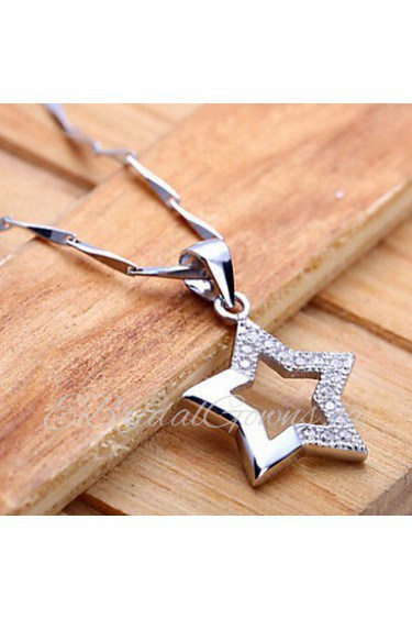 Korean Fashion Real 925 Silver Star Shaped Necklace for Women Wedding Anniversary