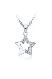 Korean Fashion Real 925 Silver Star Shaped Necklace for Women Wedding Anniversary